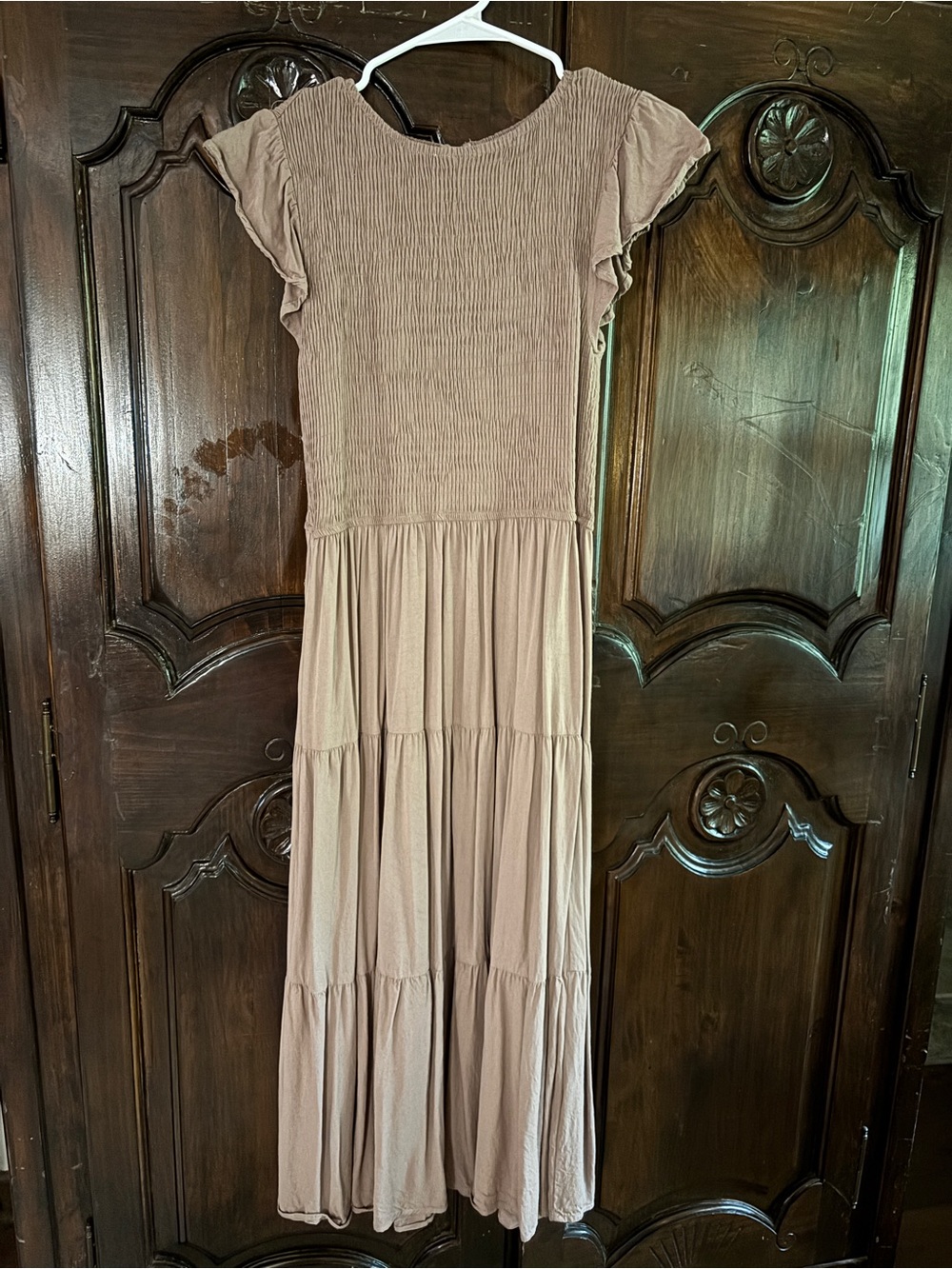 Tiered Smocked Maxi Dress in Taupe